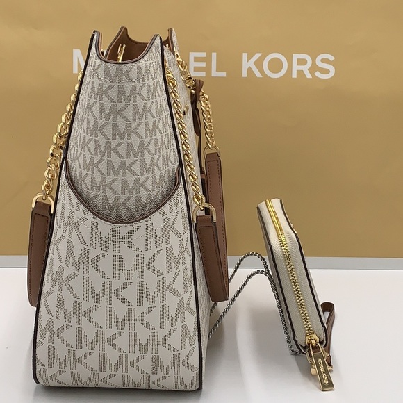 MICHAEL KORS LARGE X CHAIN SHOULDER TOTE & LG FLAT MULTIFUNCTIONAL PHONE CASE - Picture 2 of 16